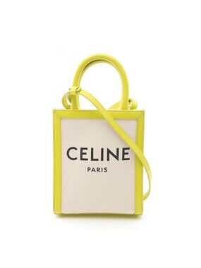 Celine Handbag Mini Vertical Cover Natural Yellow Canvas Leather Small